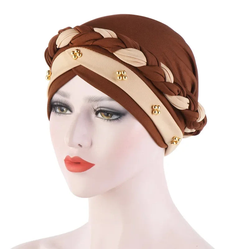 Head Scarf Two-color Cotton Braid Turban Bonnet - Palm and Thread
