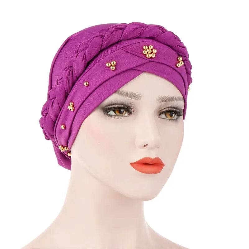 Head Scarf Two-color Cotton Braid Turban Bonnet - Palm and Thread