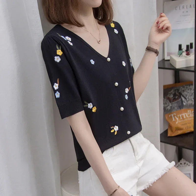 Cotton sweater women embroidery top - Palm and Thread