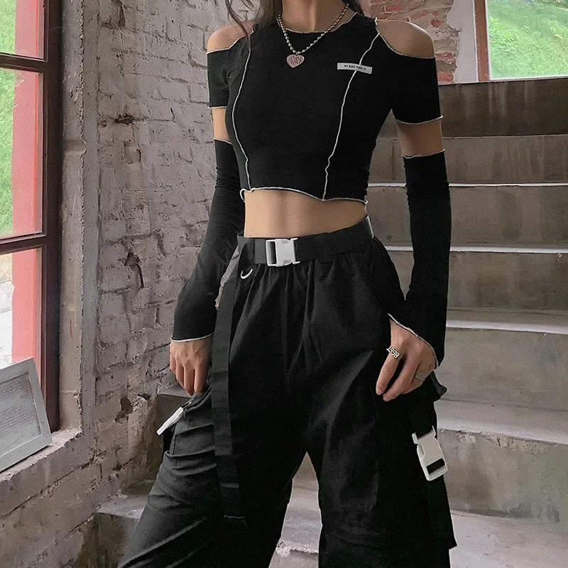 Patchwork Black Crop Top - Palm and Thread