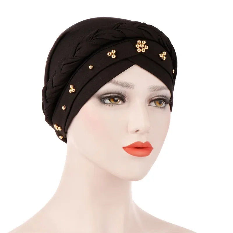 Head Scarf Two-color Cotton Braid Turban Bonnet - Palm and Thread