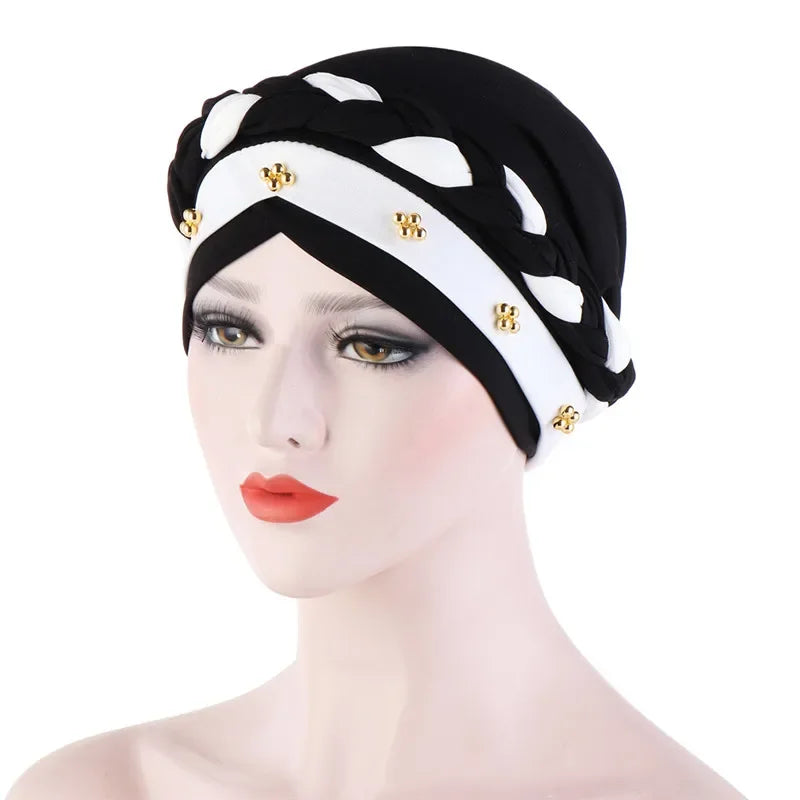 Head Scarf Two-color Cotton Braid Turban Bonnet - Palm and Thread