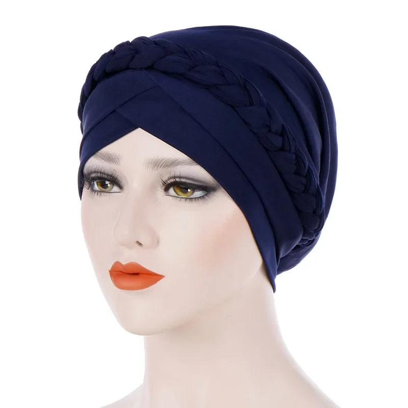 Head Scarf Two-color Cotton Braid Turban Bonnet - Palm and Thread