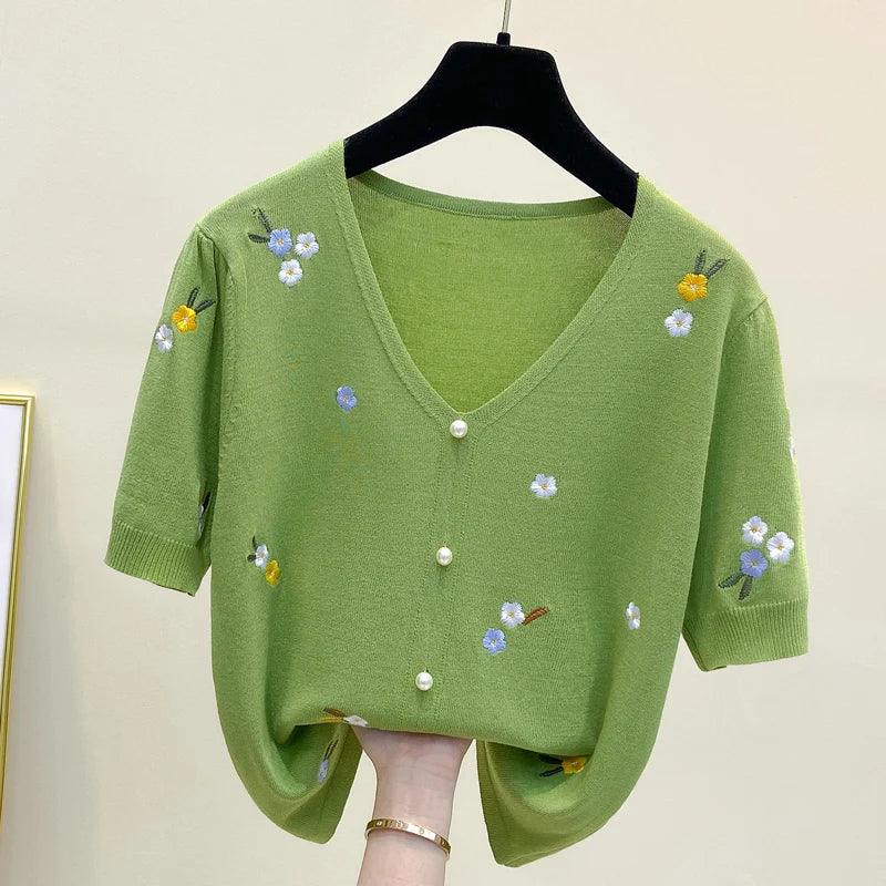 Cotton sweater women embroidery top - Palm and Thread