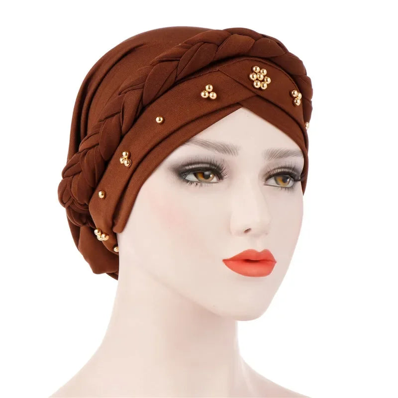 Head Scarf Two-color Cotton Braid Turban Bonnet - Palm and Thread