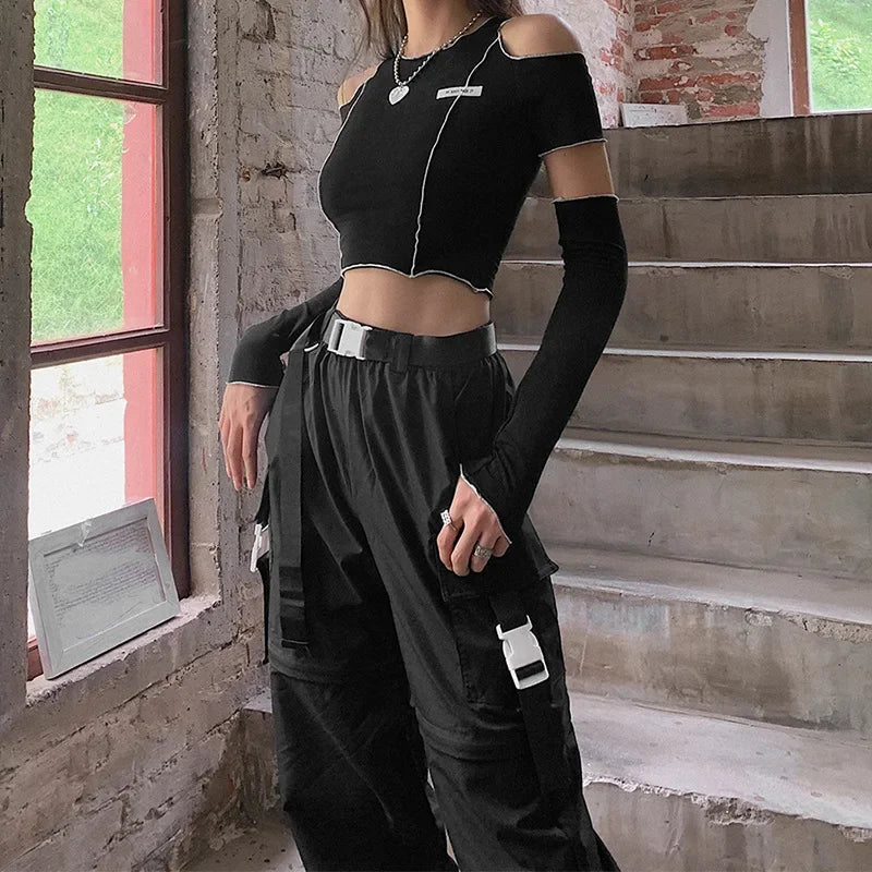 Patchwork Black Crop Top - Palm and Thread