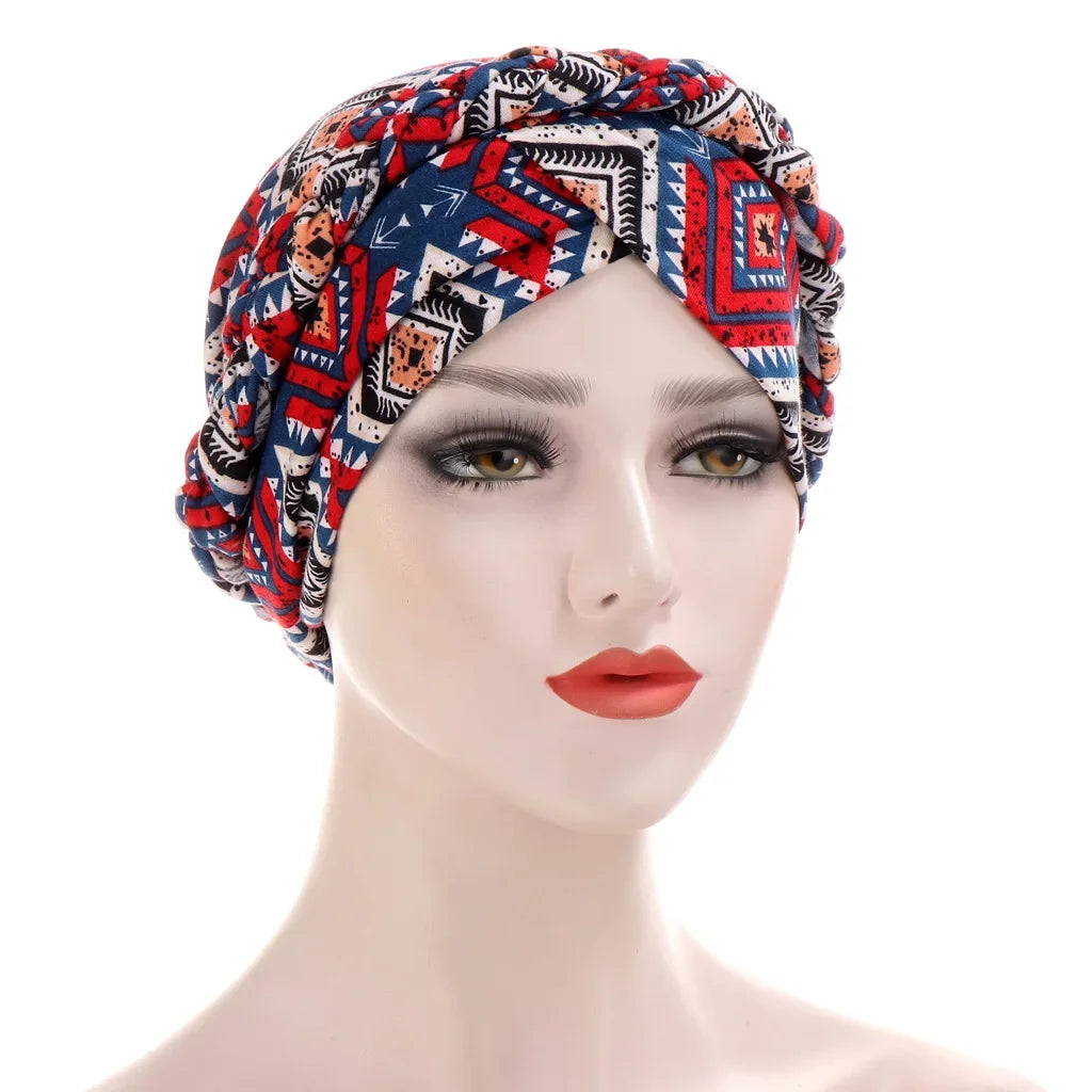 Head Scarf Two-color Cotton Braid Turban Bonnet - Palm and Thread