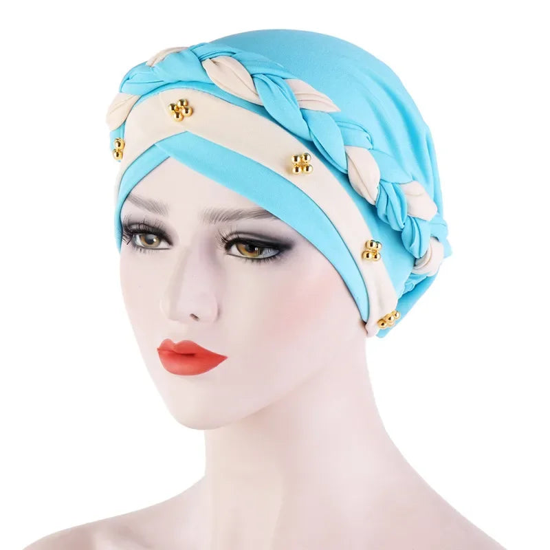 Head Scarf Two-color Cotton Braid Turban Bonnet - Palm and Thread
