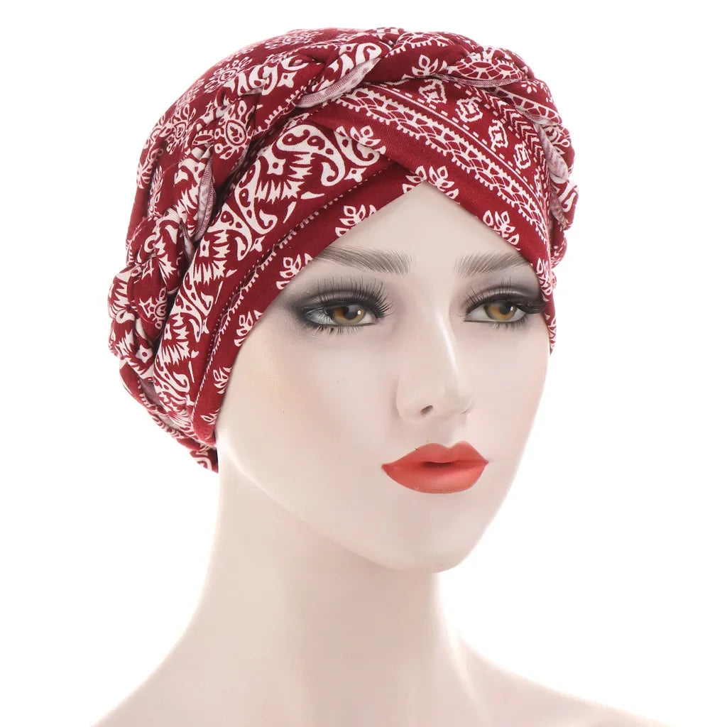 Head Scarf Two-color Cotton Braid Turban Bonnet - Palm and Thread