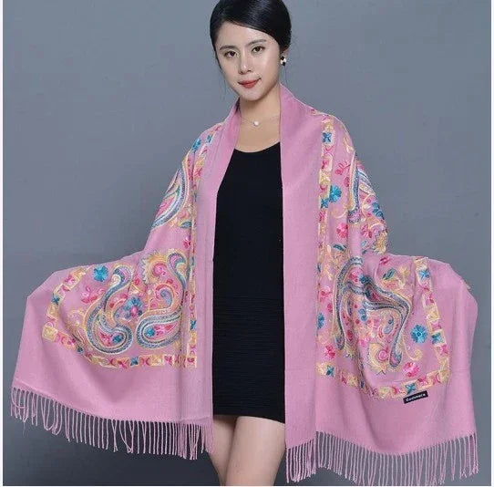 Embroider Flower Pashmina Cashmere Scarf - Palm and Thread