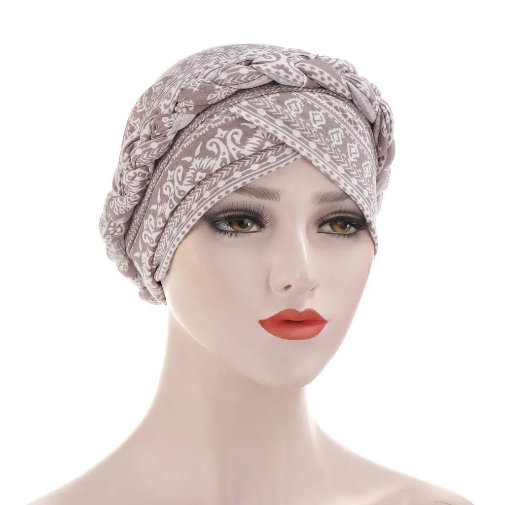 Head Scarf Two-color Cotton Braid Turban Bonnet - Palm and Thread