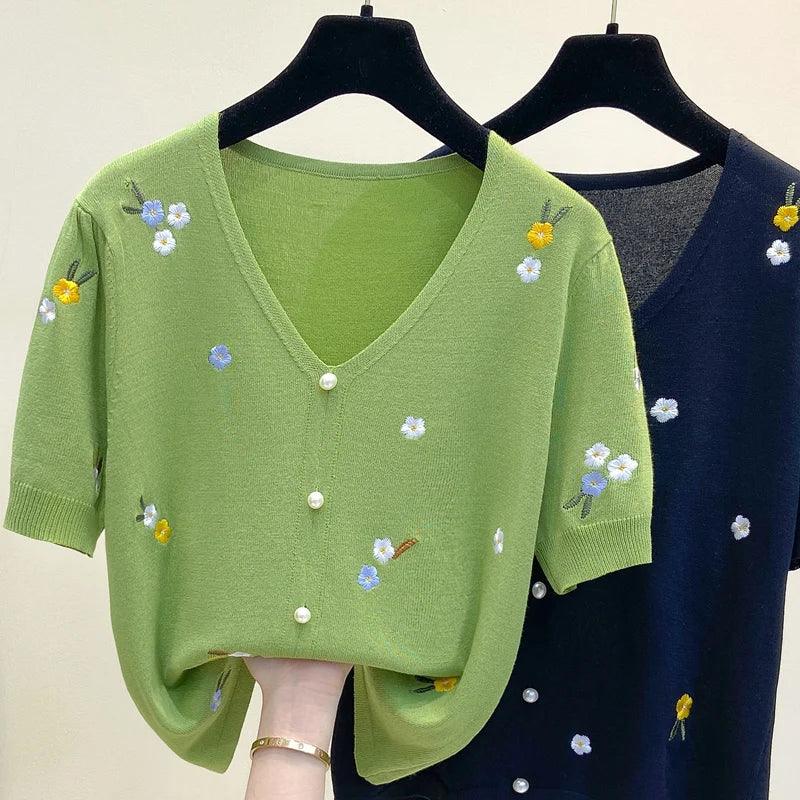 Cotton sweater women embroidery top - Palm and Thread