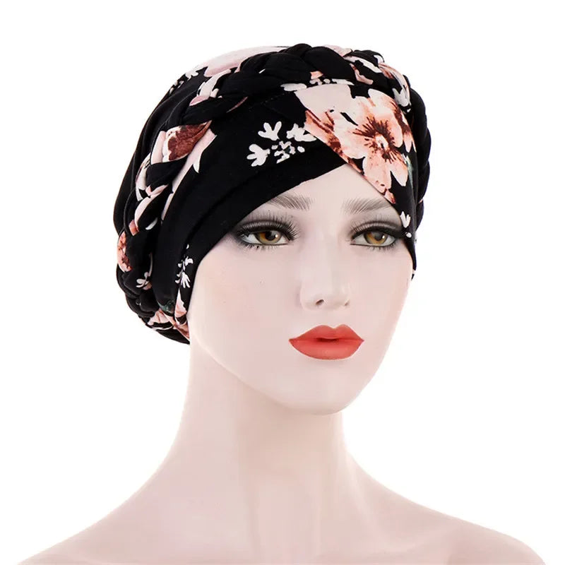 Head Scarf Two-color Cotton Braid Turban Bonnet - Palm and Thread