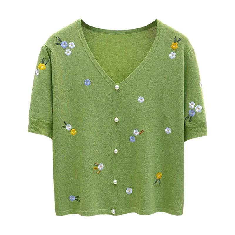 Cotton sweater women embroidery top - Palm and Thread