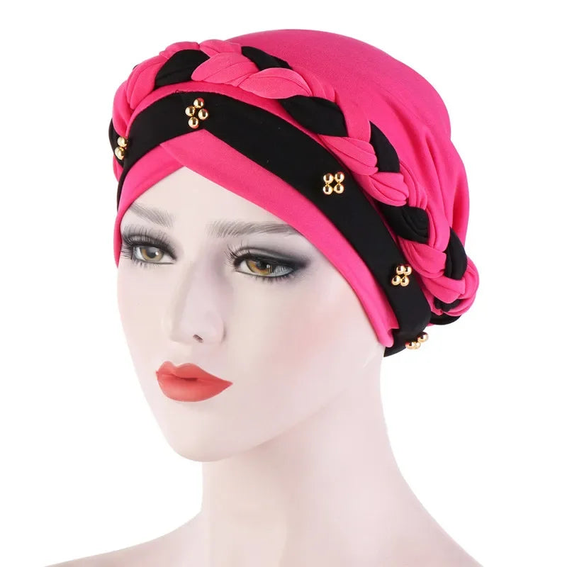 Head Scarf Two-color Cotton Braid Turban Bonnet - Palm and Thread