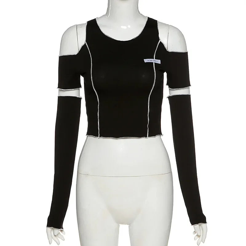 Patchwork Black Crop Top - Palm and Thread
