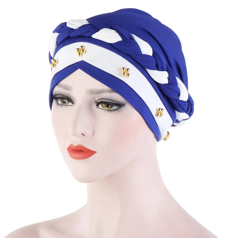 Head Scarf Two-color Cotton Braid Turban Bonnet - Palm and Thread