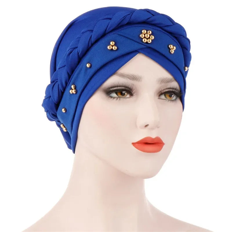 Head Scarf Two-color Cotton Braid Turban Bonnet - Palm and Thread