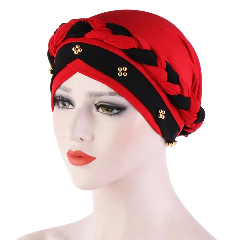Head Scarf Two-color Cotton Braid Turban Bonnet - Palm and Thread