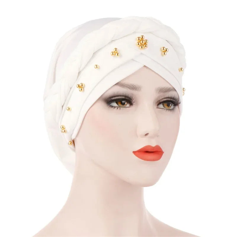 Head Scarf Two-color Cotton Braid Turban Bonnet - Palm and Thread