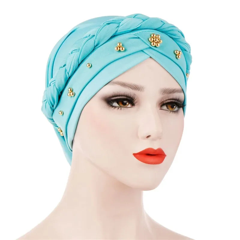 Head Scarf Two-color Cotton Braid Turban Bonnet - Palm and Thread
