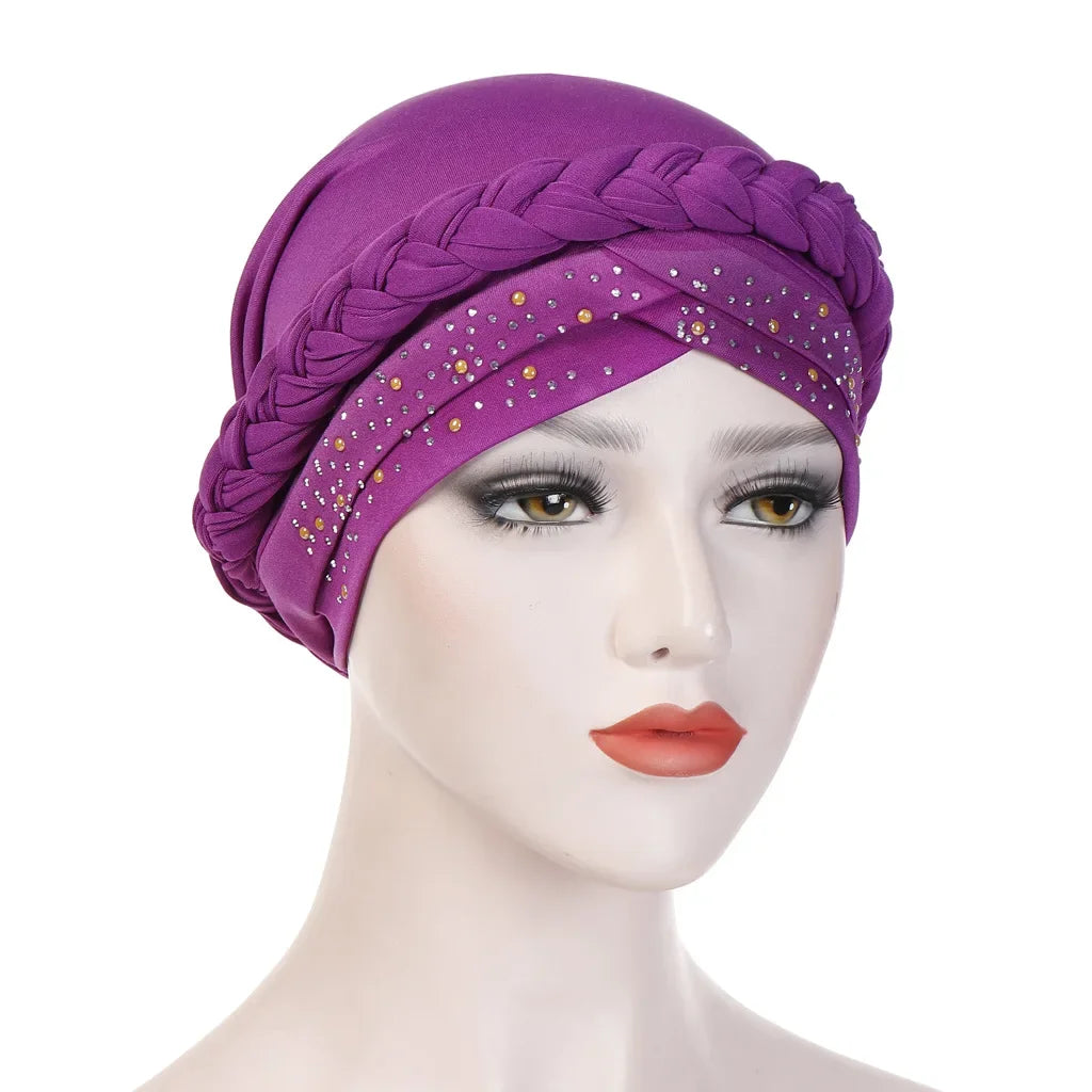 Head Scarf Two-color Cotton Braid Turban Bonnet - Palm and Thread
