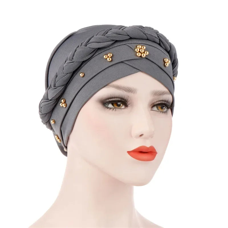 Head Scarf Two-color Cotton Braid Turban Bonnet - Palm and Thread