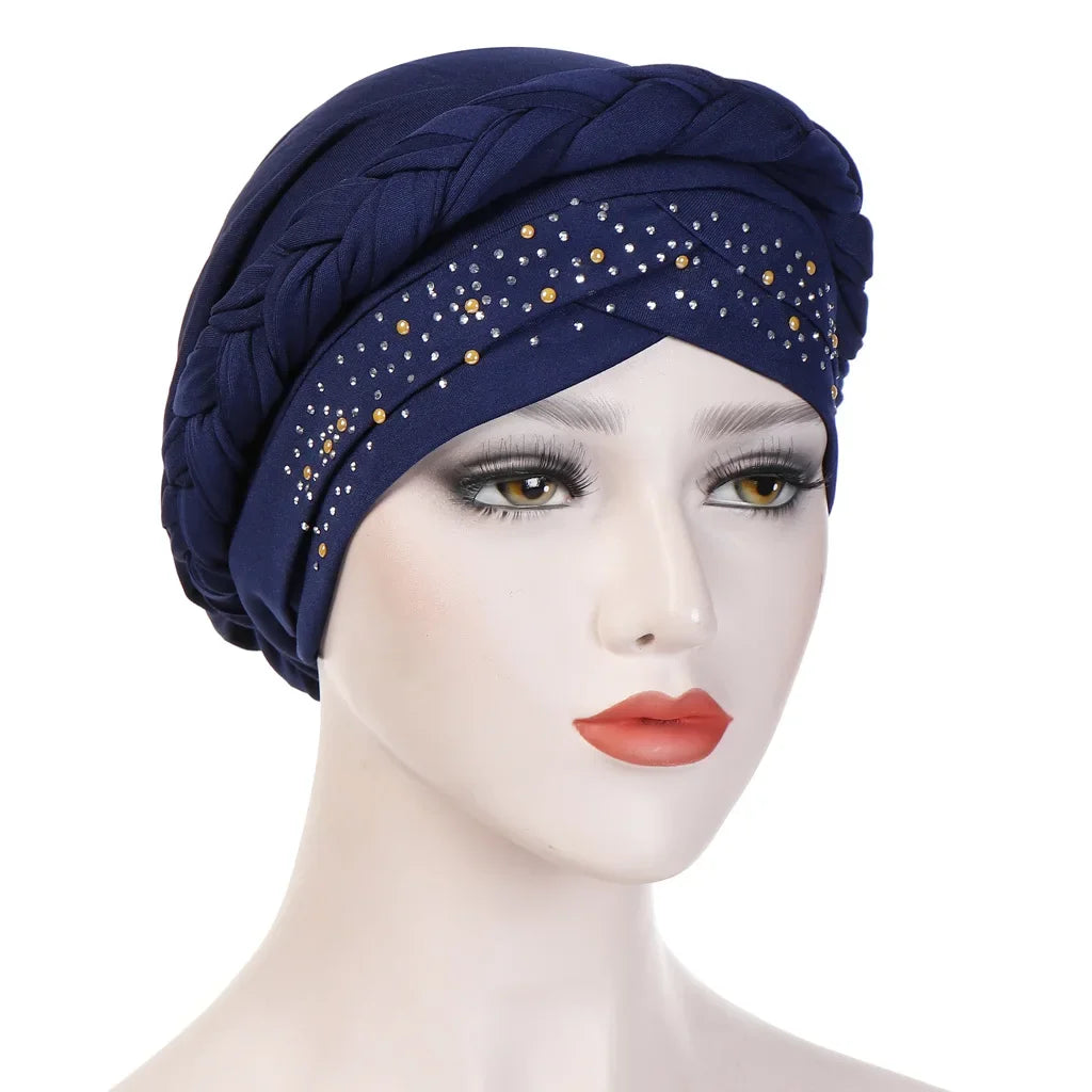 Head Scarf Two-color Cotton Braid Turban Bonnet - Palm and Thread