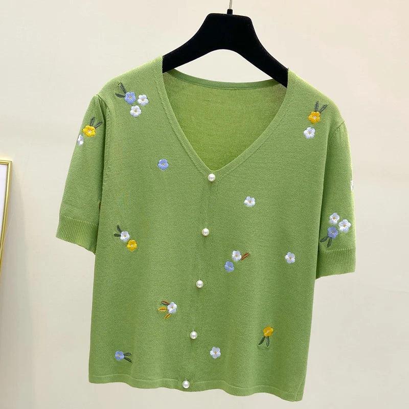 Cotton sweater women embroidery top - Palm and Thread