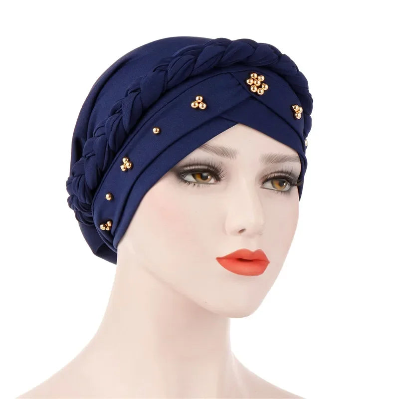 Head Scarf Two-color Cotton Braid Turban Bonnet - Palm and Thread