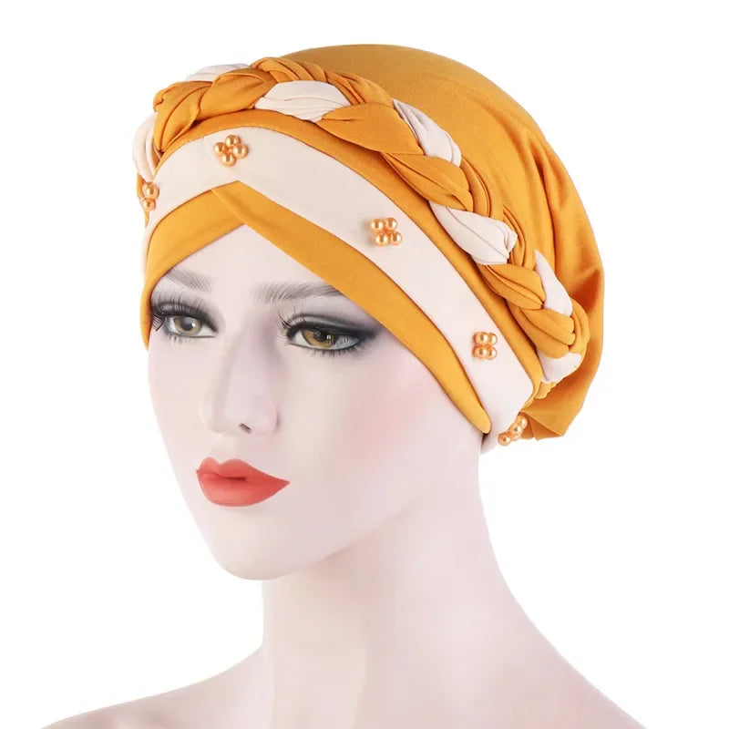 Head Scarf Two-color Cotton Braid Turban Bonnet - Palm and Thread