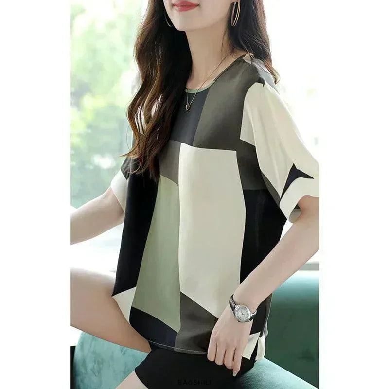 Oversized Print Loose Casual Chiffon T-Shirt - Palm and Thread