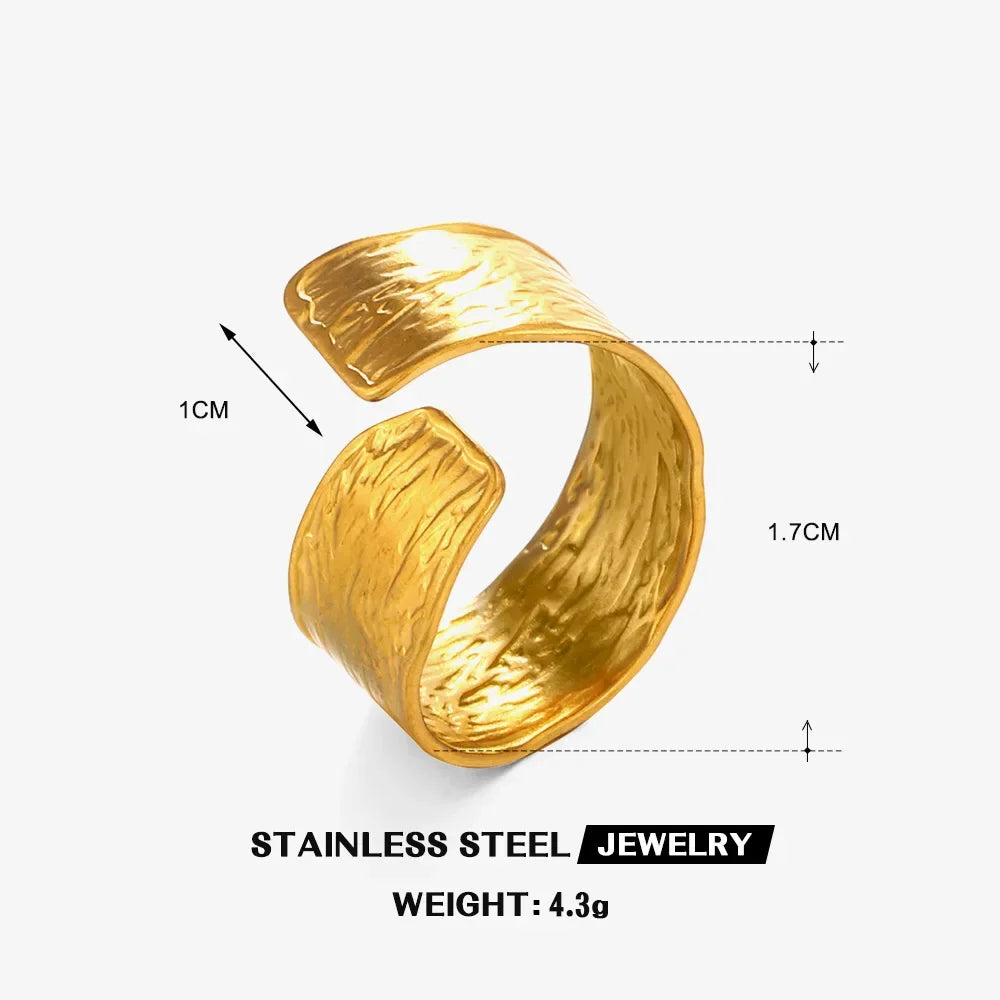 Multiple Styles Stainless Steel Geometric Texture Wide Ring - Palm and Thread