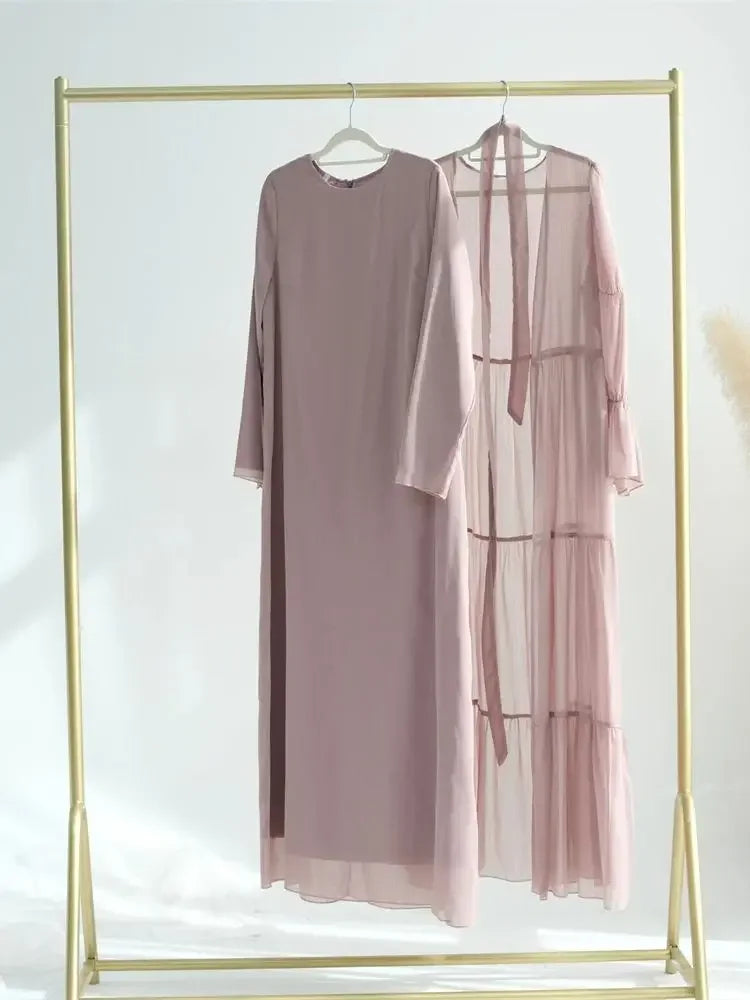 Chiffon Plain Abaya Set - Palm and Thread