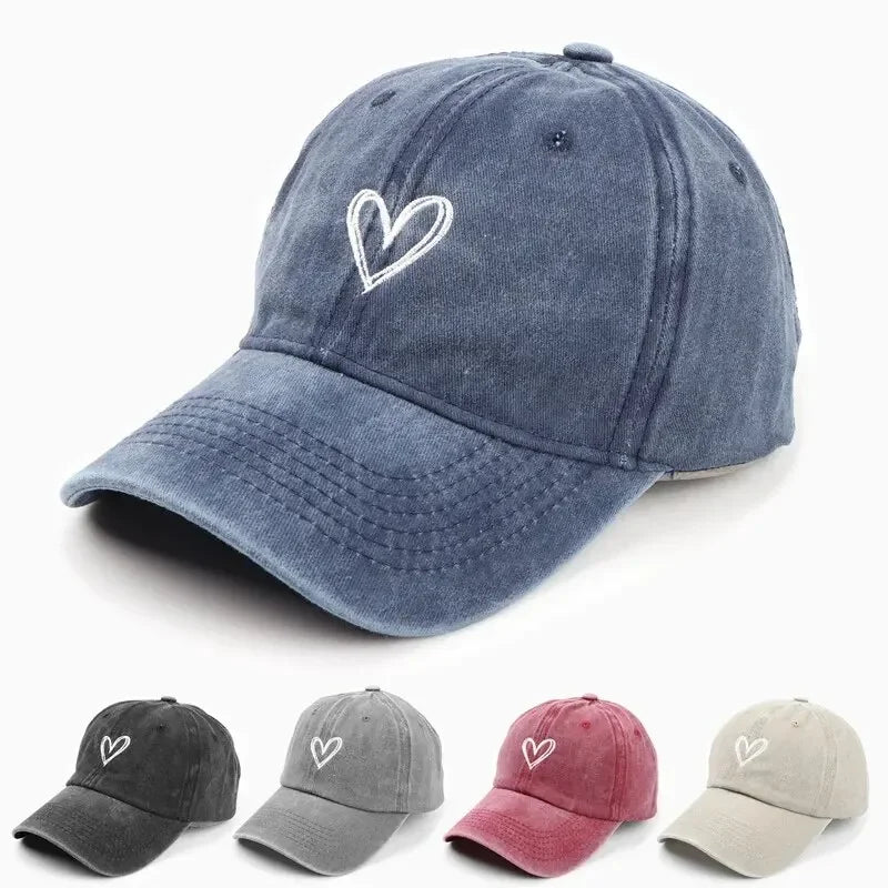Versatile Peach Heart Embroidery Washed Old Baseball Hat - Palm and Thread