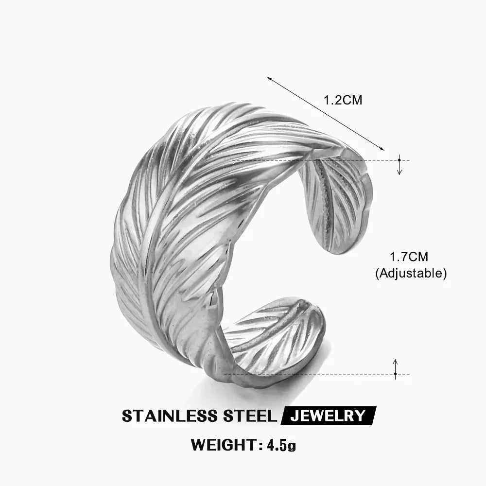Multiple Styles Stainless Steel Geometric Texture Wide Ring - Palm and Thread