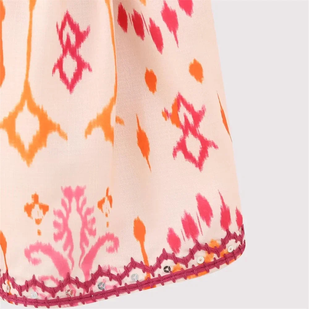Versatile Embroidery Beaded Print Top - Palm and Thread