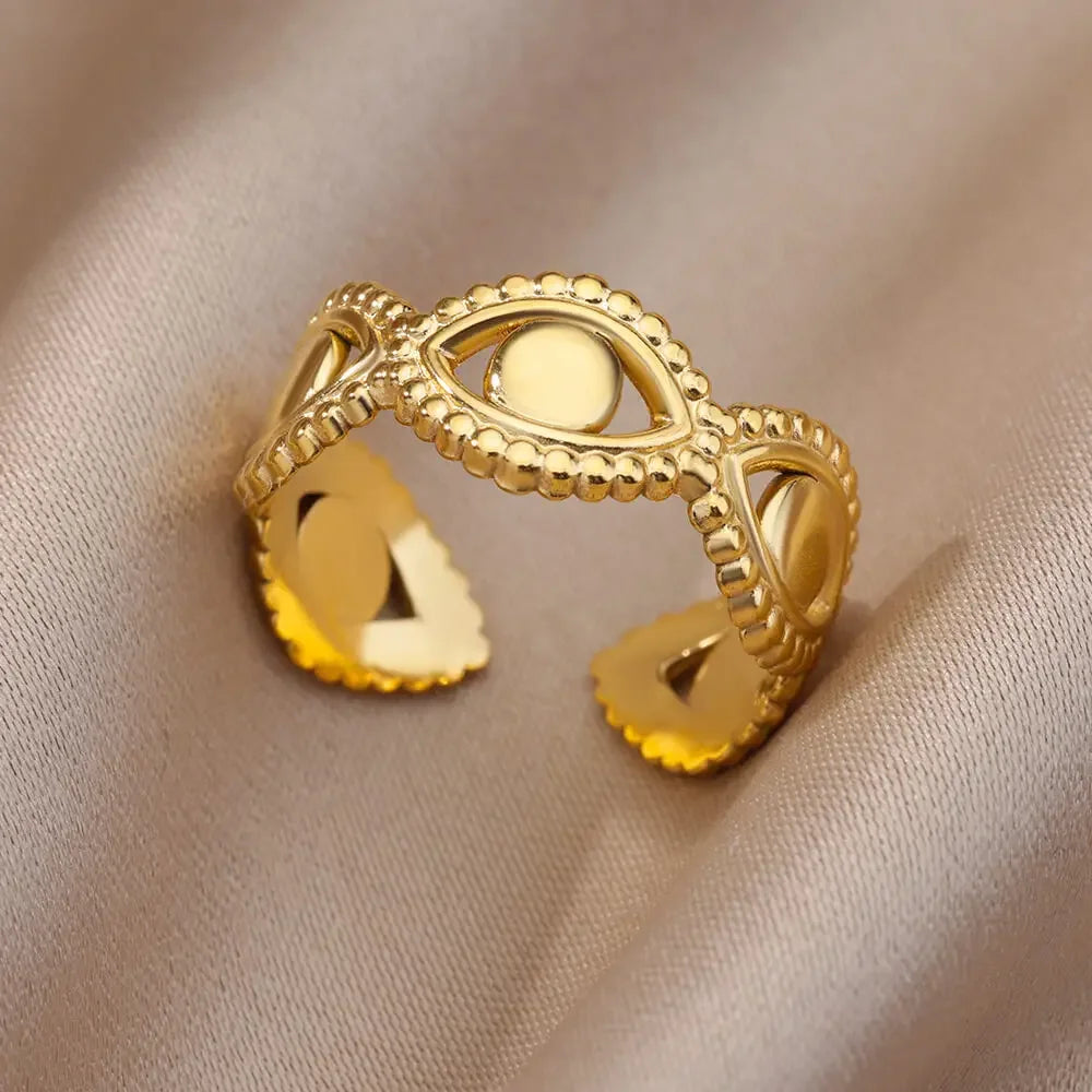 Stainless Steel Gold Color Open Gothic Ring - Palm and Thread