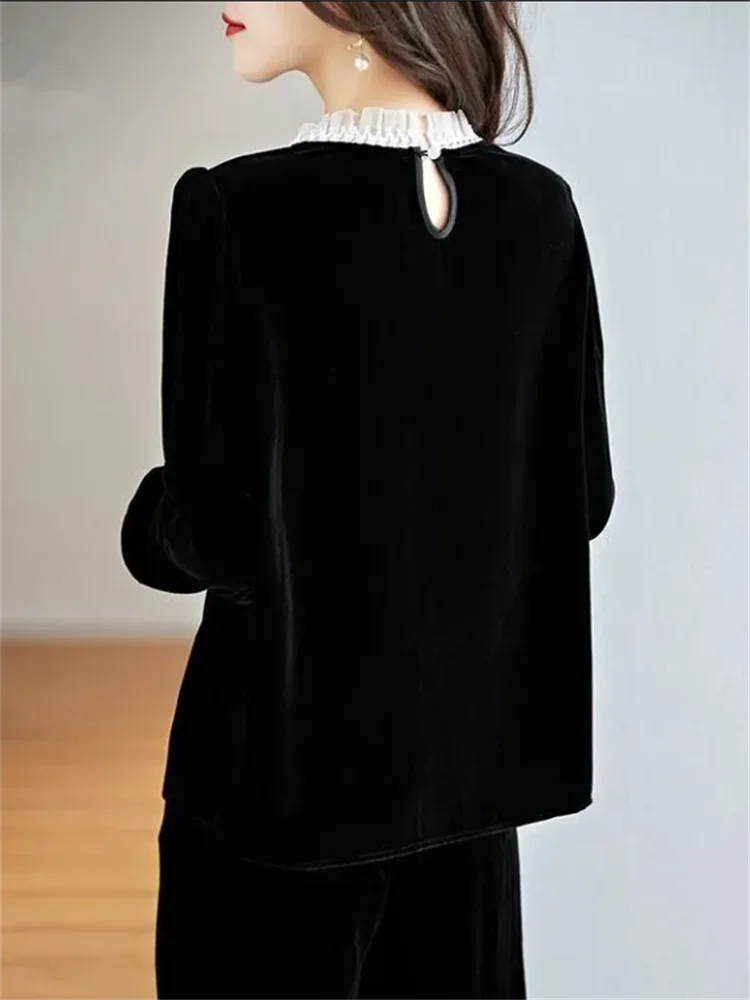 Gold Velvet Top Fold Flounce Pullover - Palm and Thread