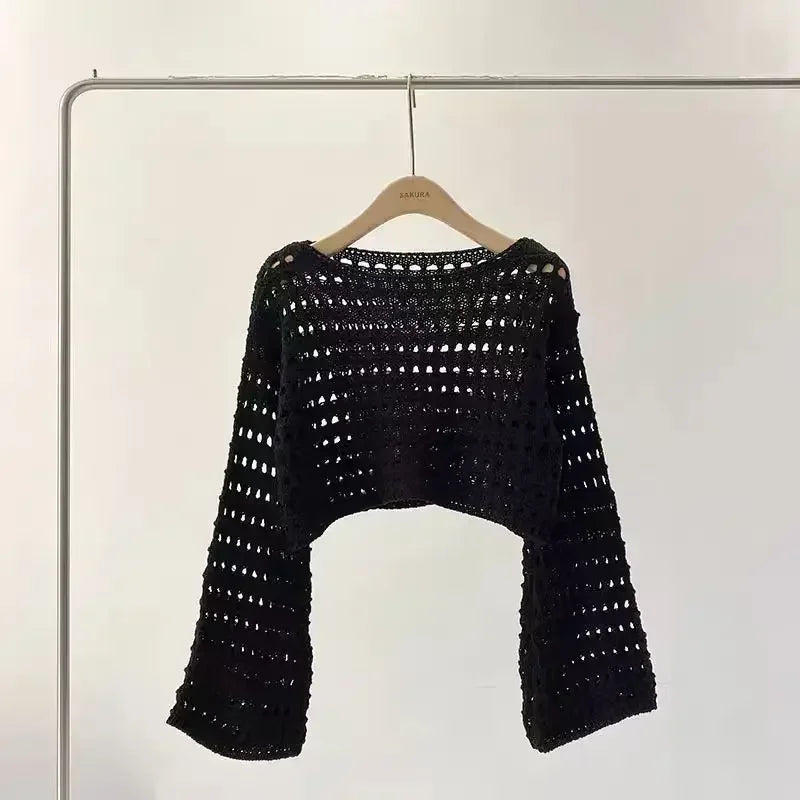 Long Sleeve Crochet Knit Top - Palm and Thread
