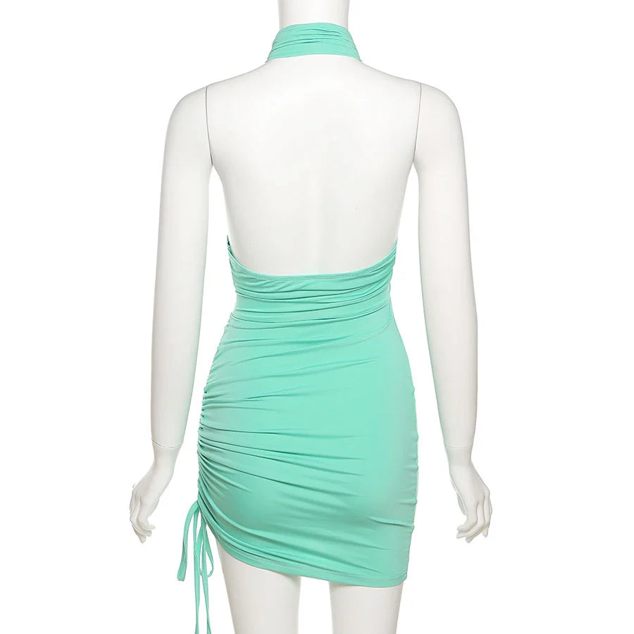 Sexy Brown Cross Halter Cut-Out Mini Dress