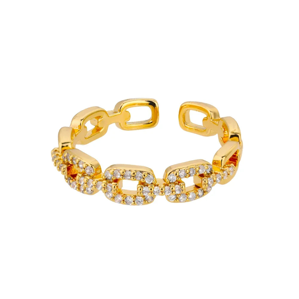 Zircon Heart Stainless Steel Gold Color Geometric Open Finger Ring - Palm and Thread