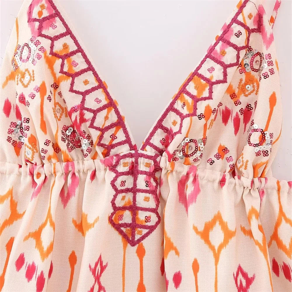 Versatile Embroidery Beaded Print Top - Palm and Thread