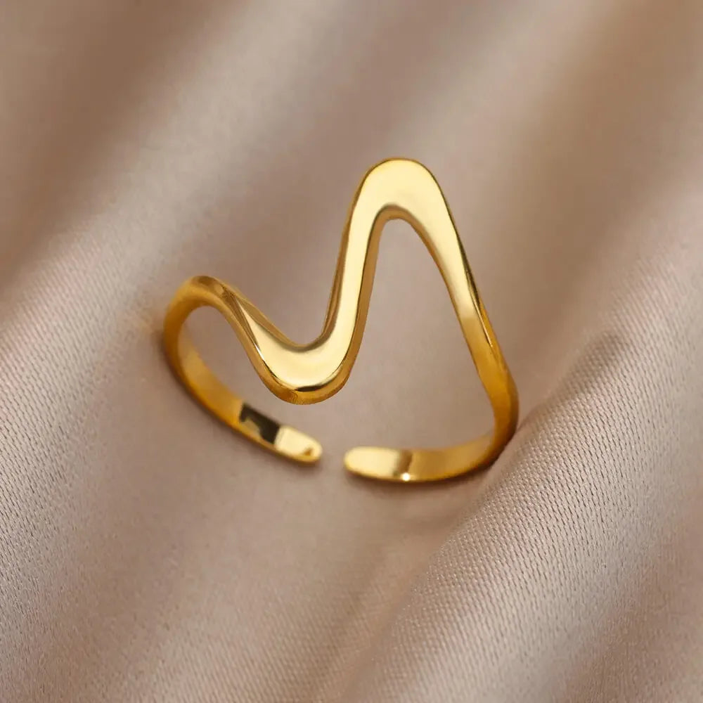 Stainless Steel Gold Color Open Gothic Ring - Palm and Thread