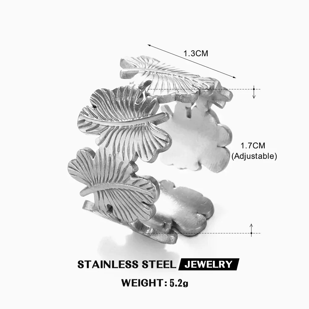 Multiple Styles Stainless Steel Geometric Texture Wide Ring - Palm and Thread