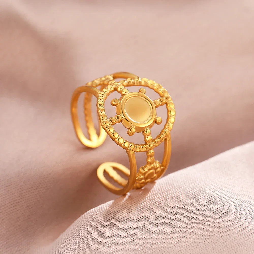 Bohemian Geometric Open Ring - Palm and Thread