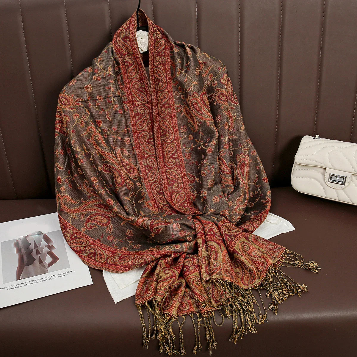 Tassel Design Paisley Jacquard Pashmina - Palm and Thread