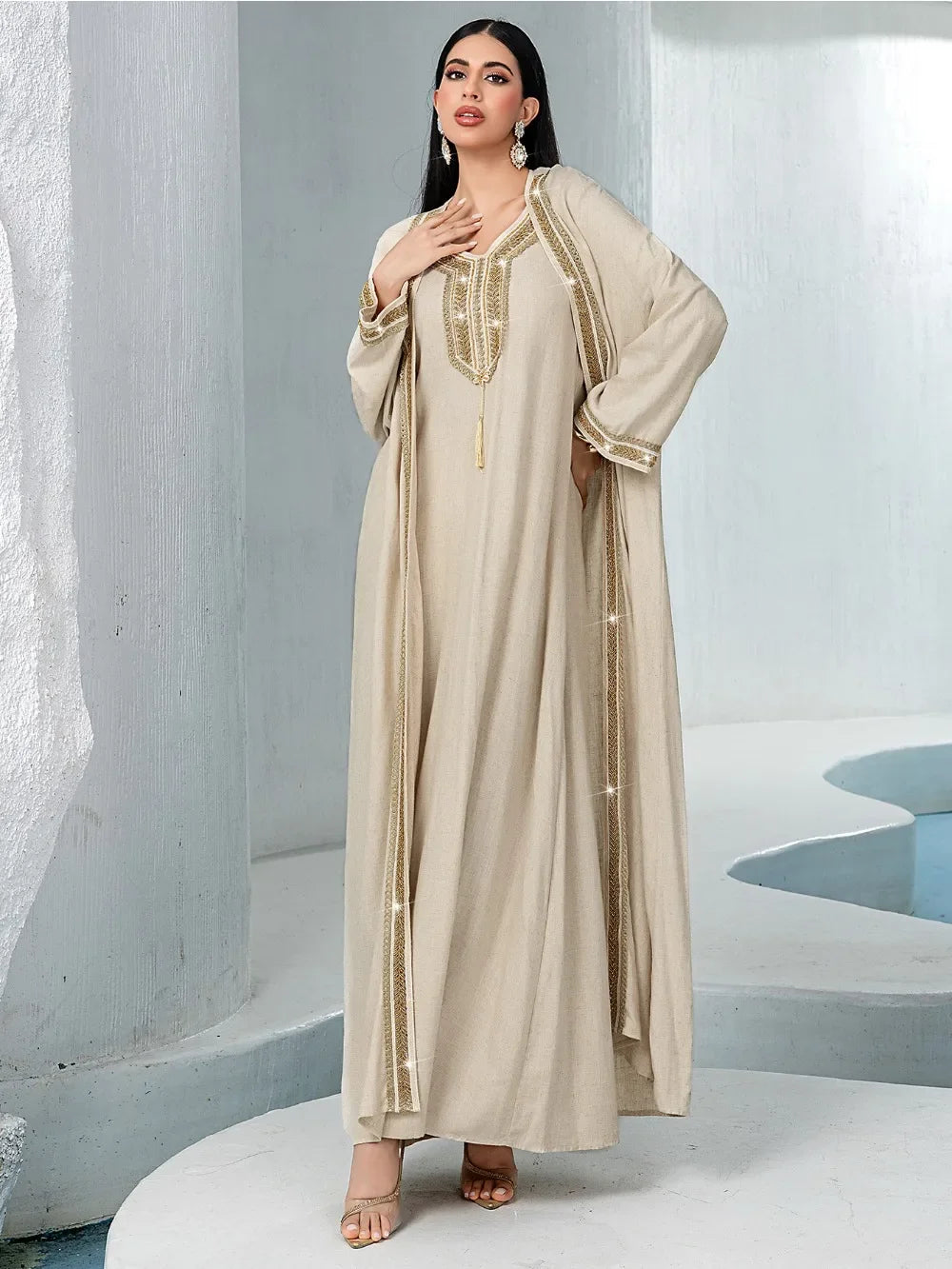 Abaya 2 Piece Set Diamond Party Long Dress - Palm and Thread