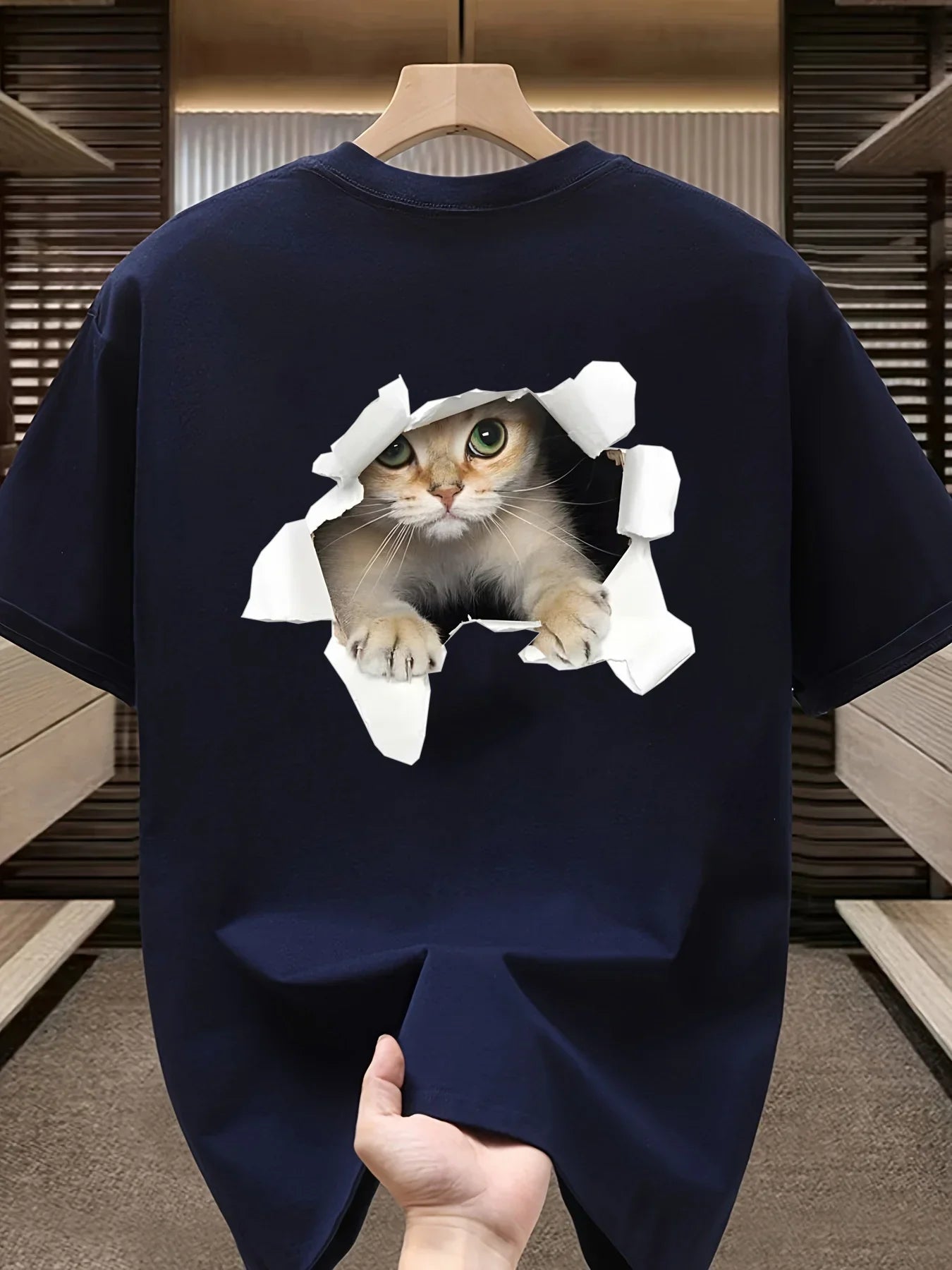 Fashionable Casual Loose Large Size 3D Cat Pattern Printed T-Shirt - Palm and Thread