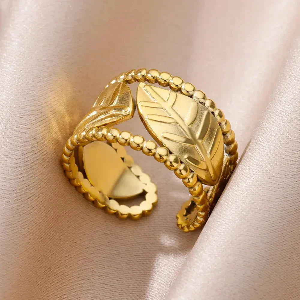 Stainless Steel Gold Color Open Gothic Ring - Palm and Thread